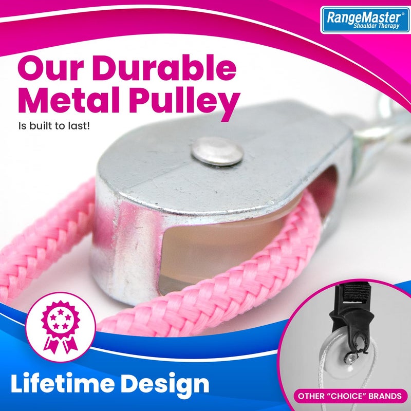 RangeMaster Econo Ranger Shoulder Pulley │ Physical Therapy Exercises │ Aids in Recovery and Rehabilitation │ Increases Mobility │ Wooden Handles for Comfort │ Metal Bracket Door Attachment (Pink) - Image 4